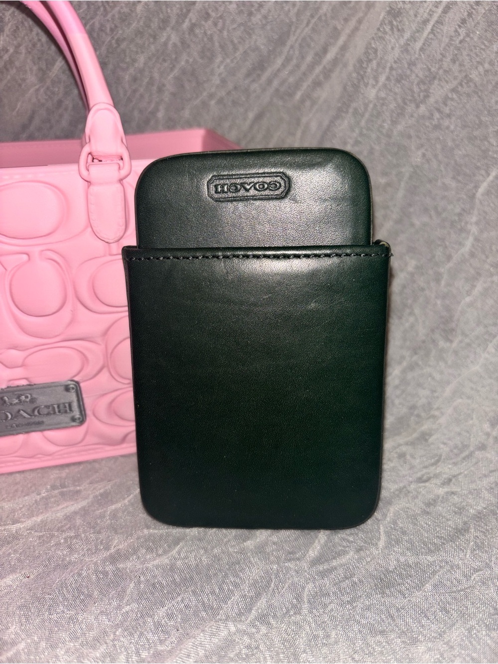 RARE Vintage Coach 4568 Forest Green Leather Structured Business Card Holder